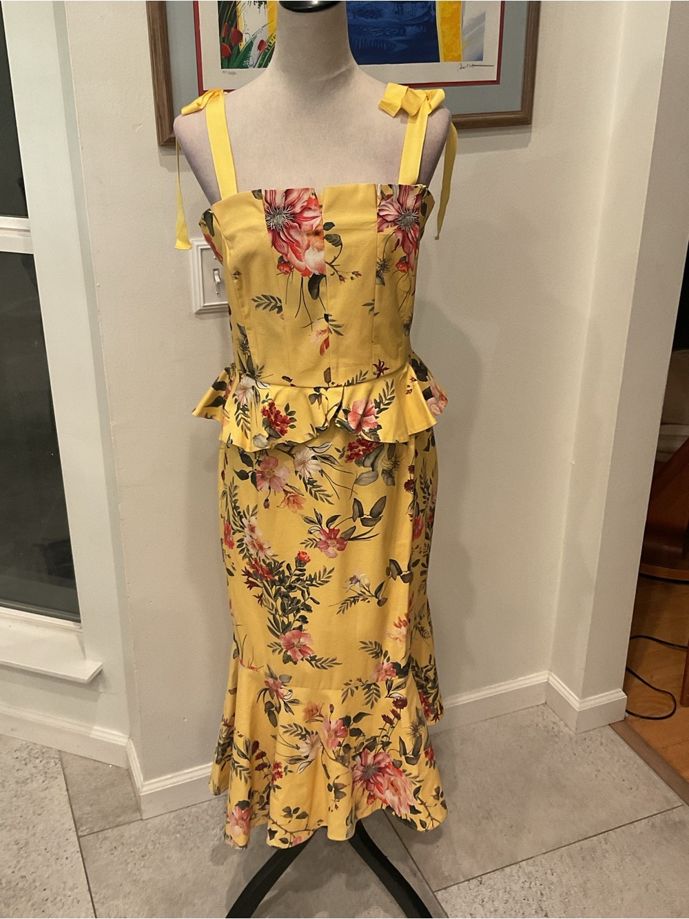 ANTONIO MELANI Sunshine Yellow Floral Midi Dress